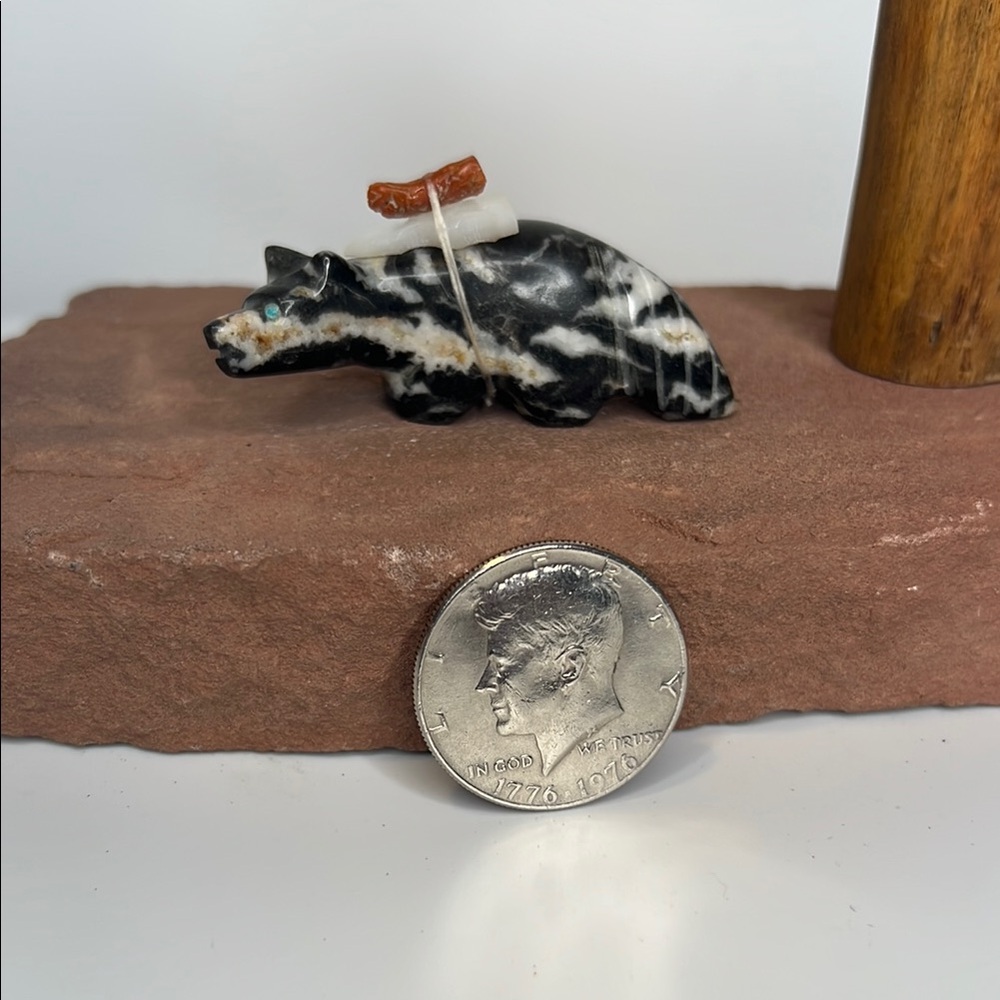 Black and White Zebra Marble Stone Bear Figurine